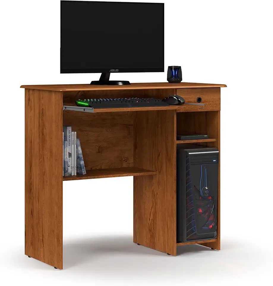 Mesa Escrivaninha para Computador Viena 1 Gaveta, Prateleira e Suporte Retrátil para Teclado (FREIJÓ)