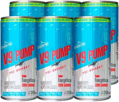 V9 Pump Drink Bebida Pré-Treino (Pack 6 Latas de 269ml) Shark Pro Sabor Energético