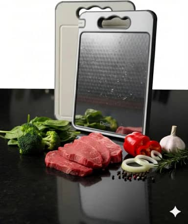 Tábua de Corte 5-em-1 Delini com Lado Aço Inox e Afiador integrado Dupla face