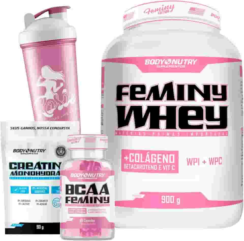 Combo Feminy Whey 900g + BCAA + Creatina Mono + Coqueteleira (Baunilha, 900G)