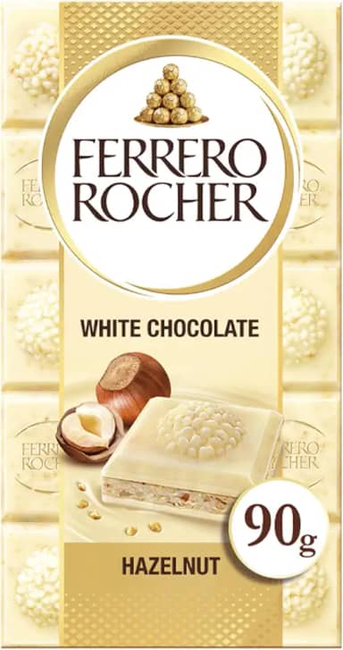 Chocolate Branco Ferrero Rocher Weiss Barra Com Avelãs 90g
