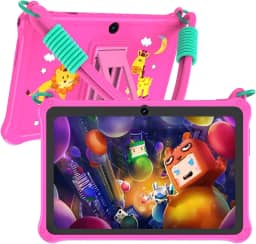 PRITOM Lanyard Kids Tablet de 7 polegadas, tablet infantil de 32 GB Android 13 com WiFi, câmera dupla, educação, jogos, software infantil pré-instalado, controle parental, rosa