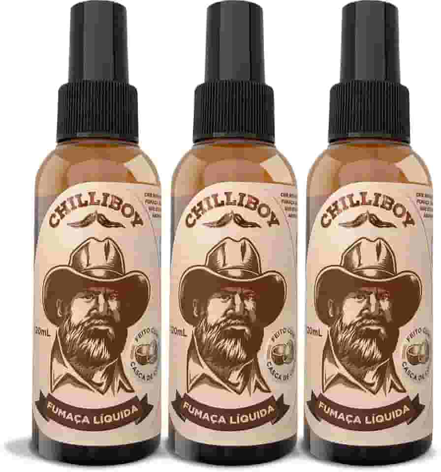 Fumaça líquida feita com Casca de Coco, Defumado, Ideal para Churrasco, Carnes, Saladas e Drinks, Embalagem de 3 unidades