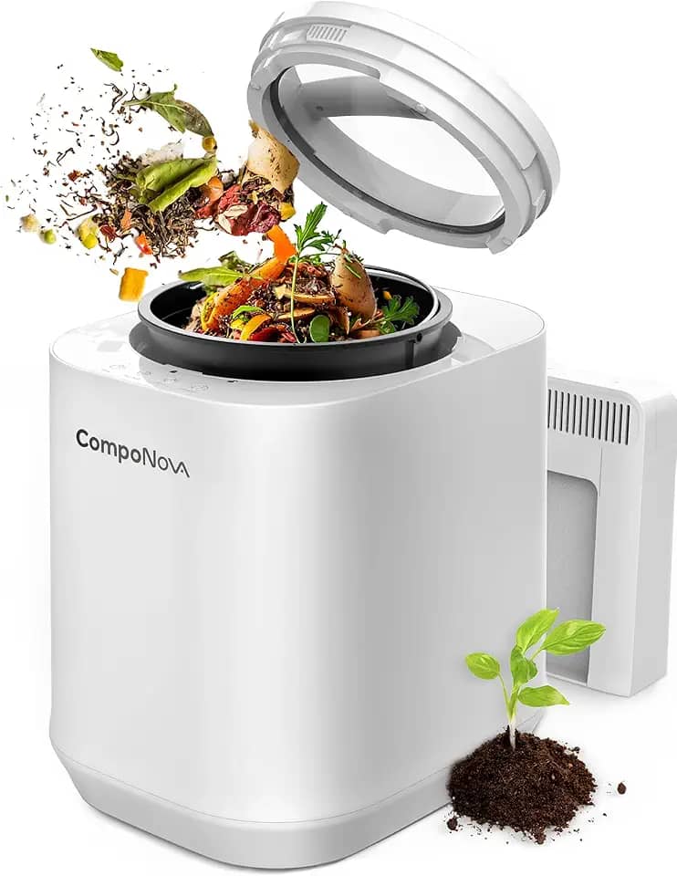 CompoNova USA Composteira Elétrica 4L Para Cozinha, De Bancada, Moinho Inteligente, Máquina Compostagem Fertilizantes Ambientes Internos E Domésticos, Sem Odor, Transforma Resíduos Em Pré-Compostage