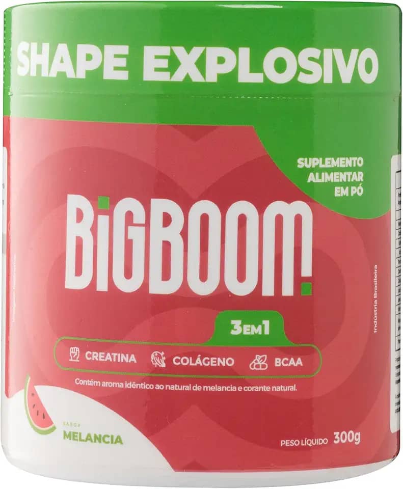 Creatina - BIGBOOM - 100% Pura 300G. A única 3 em 1 | Colágeno, BCAA + Creatina Monohidratada - para mulheres, crescimento de glúteos, crescimento muscular, aumento de energia, auxílio cognitivo e Colágeno.