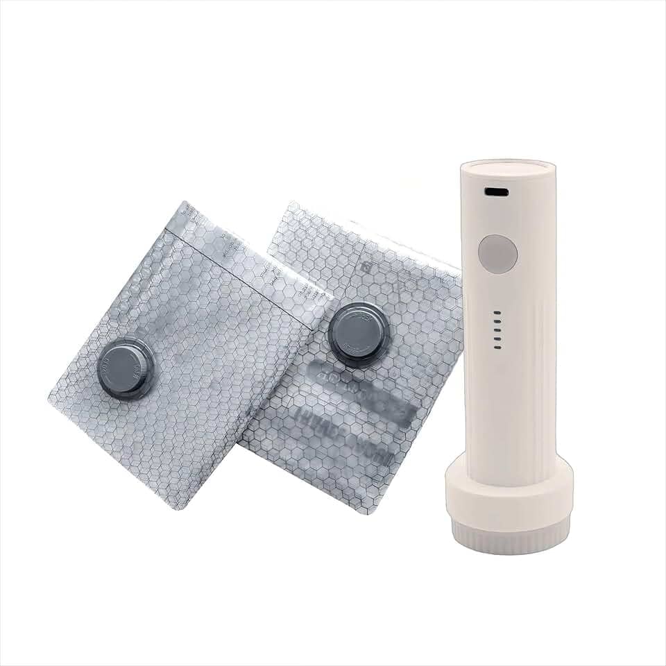 Pacote com 2 sacos de armazenamento a vácuo com bomba de ar recarregável, economia de espaço para viagens de roupas e roupas, bolsas de compressão tamanho bagagem de mão (creme)