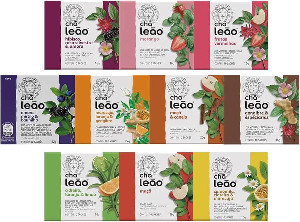 Combo Chá Leão Frutas e Flores - 10 Caixas com 100 Sachês