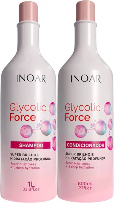 Inoar, Glycolic Force Kit Shampoo e Condicionador para Hidratação Profunda, Brilho Intenso e Recuperação Capilar – 800ml