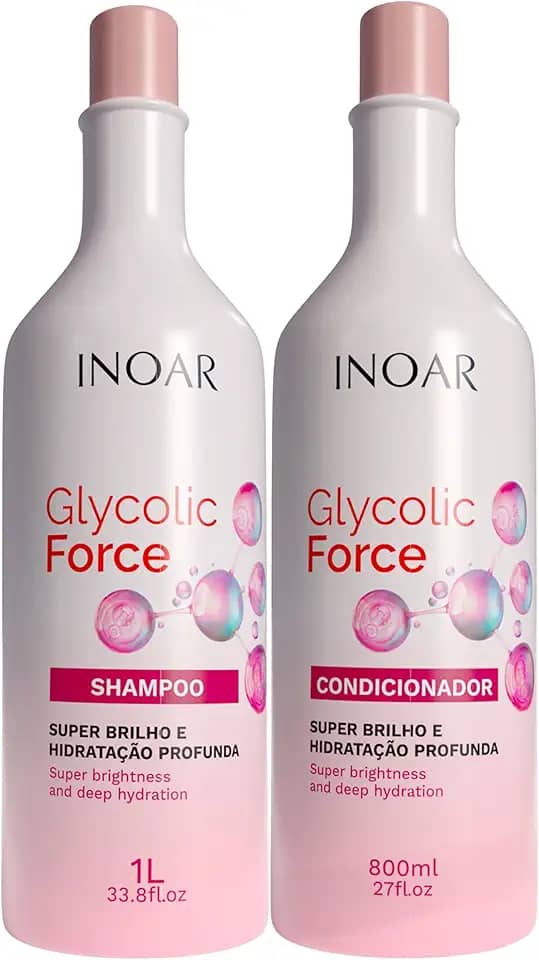 Inoar, Glycolic Force Kit Shampoo e Condicionador para Hidratação Profunda, Brilho Intenso e Recuperação Capilar – 800ml
