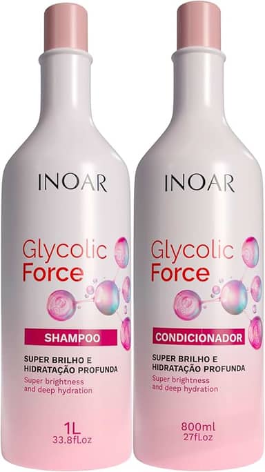 Inoar, Glycolic Force Kit Shampoo e Condicionador para Hidratação Profunda, Brilho Intenso e Recuperação Capilar – 800ml