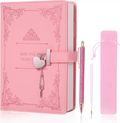 Diário de bloqueio em formato de coração com caneta, tamanho A5, couro PU, macio, fecho, diário, agenda pessoal, escritor, caderno, caderno secreto, presente para adultos, crianças, escritores, meninas e mulheres (rosa).