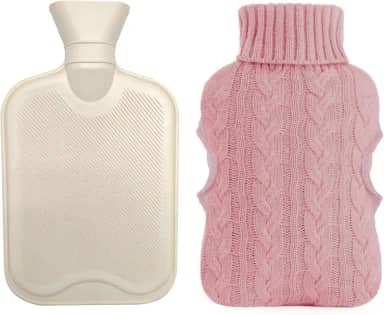 Bolsa Térmica de Água Quente 2 Litros com Capa de Tricô - Para Compressa Quente Ou Fria, Esquentar Mãos e Pés, Alivia Cólicas e Dores Musculares (Rosa)