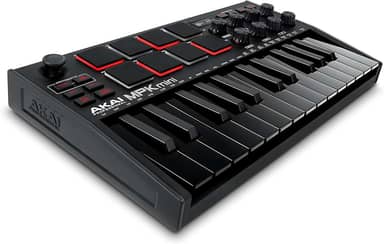 Akai Professional MPK Mini MK3 - Controlador de Teclado MIDI USB com 25 Teclas, 8 Pads de Bateria Iluminados, 8 Knobs, Software de Produção Musical e Pacote de Sons da Native Instruments, Preto