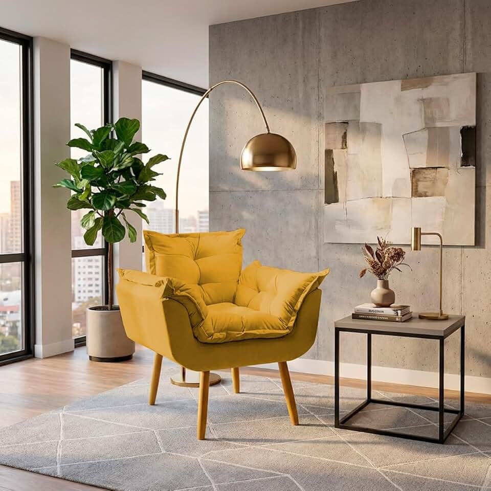 Poltrona Alice Decorativa Para Sala Cadeira Reforçada Para Recepção Manicure Clínica Sala De Espera Consultório Escritório Pé Castanho - Clique & Decore (Mostarda)