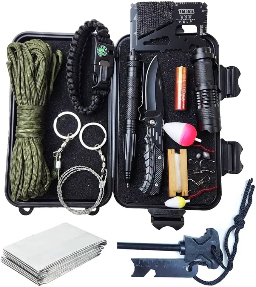 Kit de Sobrevivência Estojo Canivete Pesca Caça Acampamento Trilha