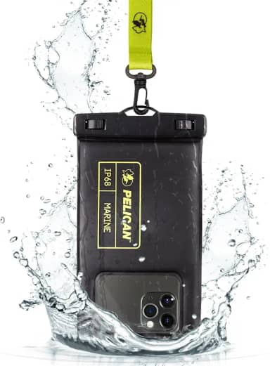Pelican Marine – Bolsa de telefone impermeável IP68 (tamanho normal) – Capa flutuante à prova d'água para iPhone 14 Pro Max/13 Pro Max/12 Pro Max/11/S22 Ultra – Cordão destacável – Preto/Amarelo