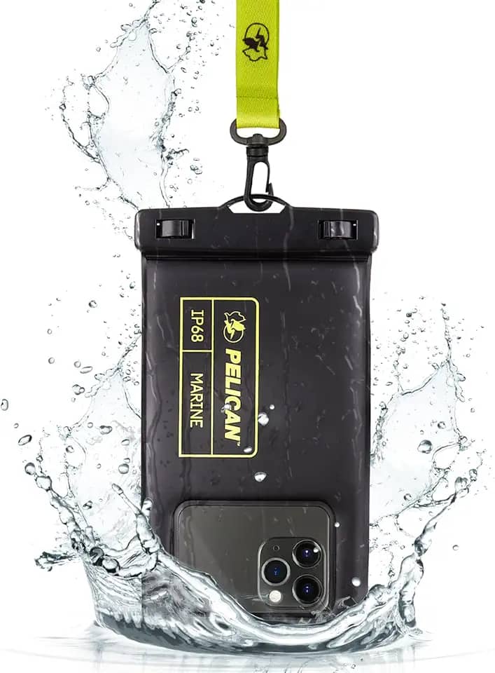 Pelican Marine – Bolsa de telefone impermeável IP68 (tamanho normal) – Capa flutuante à prova d'água para iPhone 14 Pro Max/13 Pro Max/12 Pro Max/11/S22 Ultra – Cordão destacável – Preto/Amarelo