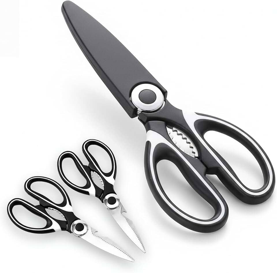 Tesoura de Cozinha Multiuso Premium Inox com Bainha Protetora Cortes Precisos Carne Frango Peixe Ervas Legumes Frutas Uso Profissional e Doméstico 21 cm