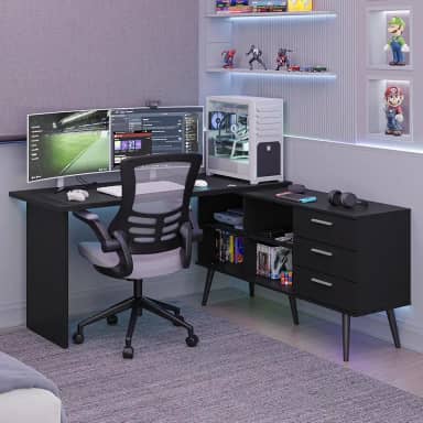 Mesa para Computador Gamer em L 3 Gavetas Preto Lisboa Madesa