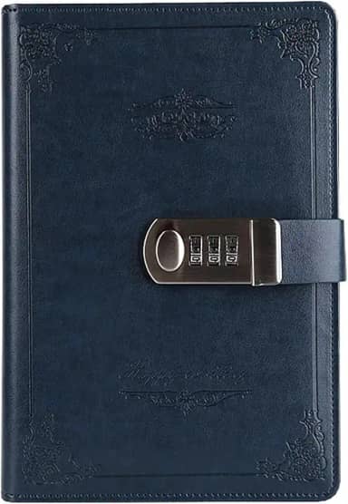 Notebook Digital Senha Retrô Privacidade Diários Combinação Fechadura Diário de Couro Bloqueio Diário de Bloqueio, Azul