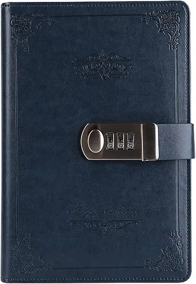 Notebook Digital Senha Retrô Privacidade Diários Combinação Fechadura Diário de Couro Bloqueio Diário de Bloqueio, Azul
