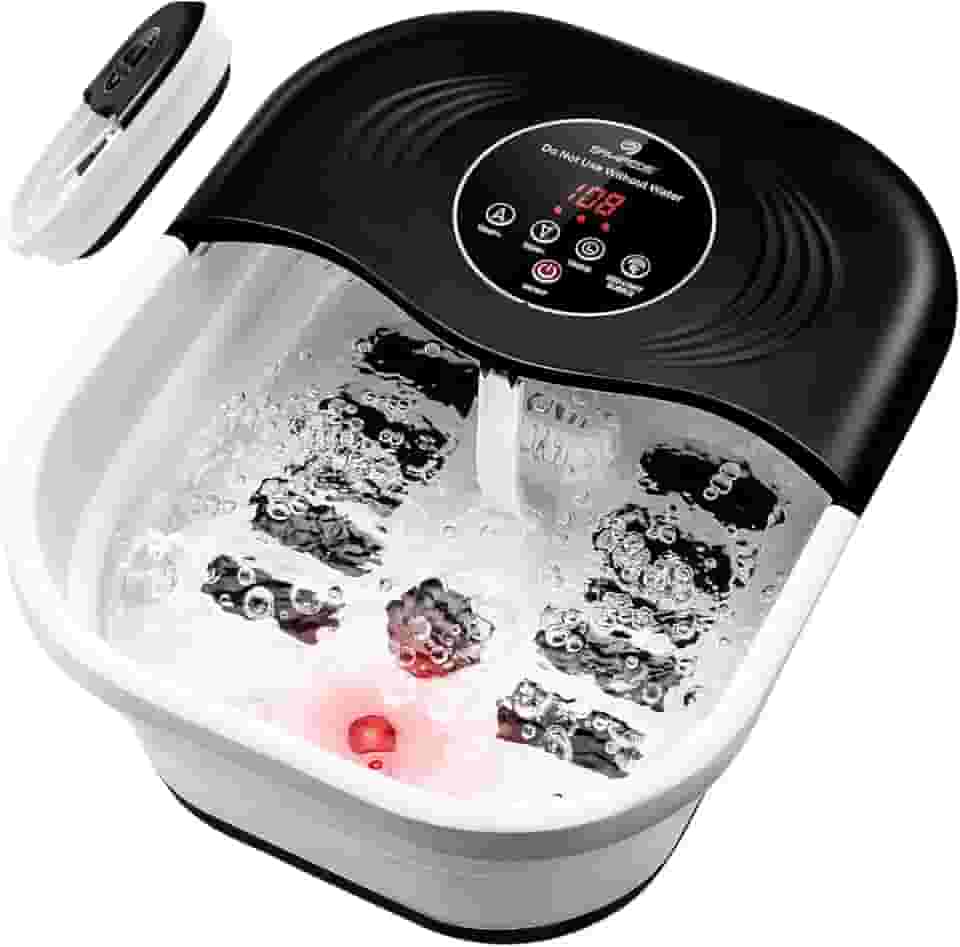 SPA4PIEDS Spa Para Os Pés Dobrável Com Controle De Calor, Bolhas, Luz Vermelha E Temperatura - Massageador Banho 8 Rolos Shiatsu, Temporizador Pedra-Pomes, Banheira Imersão Portátil Relaxamento Alív