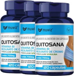Quitosana Spirulina Psyllium e Picolinato de Cromo 120 Cápsulas - 3 Frascos
