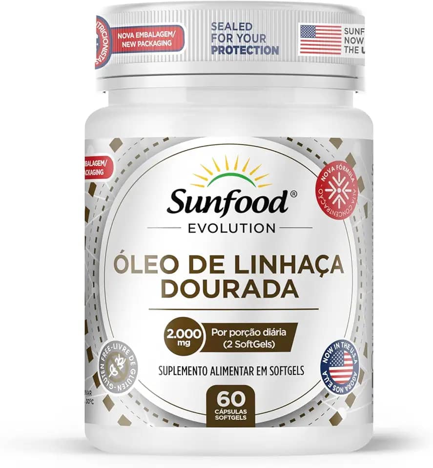 ÓLEO DE LINHAÇA DOURADA 2.000MG 60 SOFTGELS SUNFOOD EVOLUTION