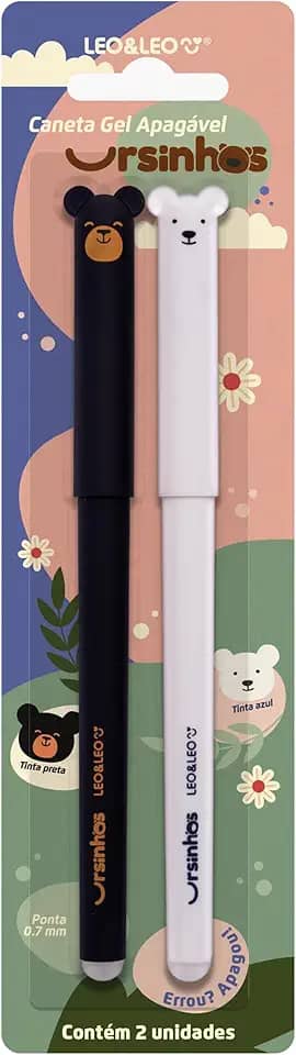 CANETA APAGÁVEL GEL 0.7mm URSINHOS - AZUL/PRETA - BLISTER C/ 2 UNID. LEO&LEO