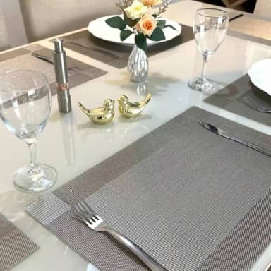 Kit 6 Peças Jogo Americano Retangular - Sousplat para Mesa Posta - Jogo Americano Elegante para Jantar, Almoço e Café - Lavável e Resistente - Shop100 (Cinza)