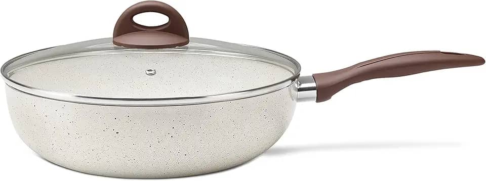 Wok com tampa e fundo de indução, Cerâmic Life, 3,4L, 28cm, Vanilla, BRINOX REVESTIDOS