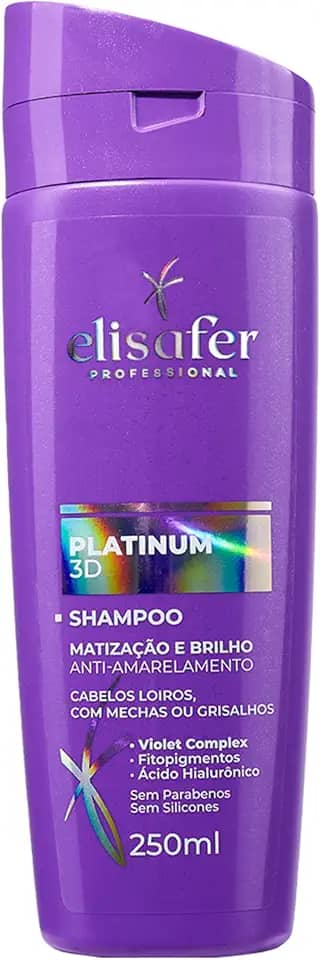 Elisafer, Shampoo, Para cabelos Loiros, com mechas ou Grisalhos, Platinum 3D, Extend pro, 250ml