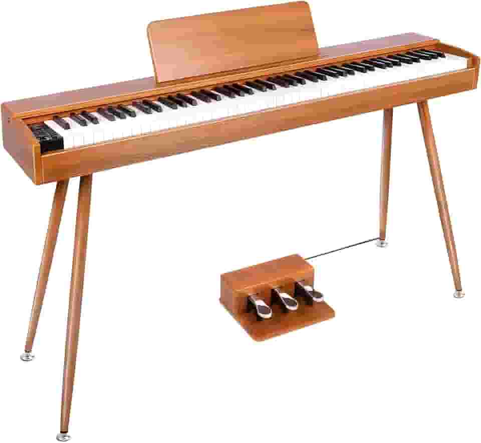 VEDO Piano Digital com 88 Teclas Sensitivas, Conexão Bluetooth, Função de Gravação, 900 Sons, 110 Músicas Demo, 700 Ritmos, Design em Madeira Marrom Retrô Ideal para Iniciantes e Prática Doméstica