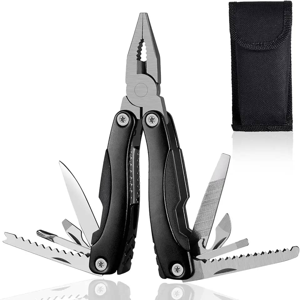 Mini Alicate de bolso, Canivete, Multifuncional, Inox 16-in-1, Portátil de Bolso, para Camping, ao ar livre, Pesca, Caminhadas, com Case (Preto)