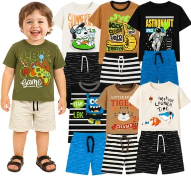 Kit sortido 4 Peças Conjunto Menino Infantil -2 Camisetas + 2 Bermudas - 2 Conjuntos Sortidos Menino