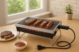 Churrasqueira Elétrica 110v Portátil de Mesa 1600W Sem Fumaça com Grelha Removível e Bandeja Coletora – Ideal para Apartamentos, Áreas Internas, Carnes, Legumes e Churrasco Rápido