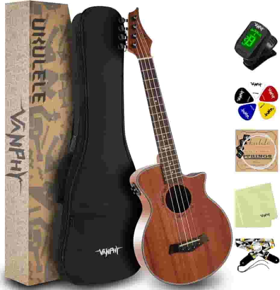 VANPHY Ukulele Tenor elétrico Ukulele de 66 polegadas Sapele Kit iniciante para ukelele com alça de bolsa de presente para afinador de cordas de nylon para iniciantes, estudantes, músicos profissionais Ukalalee Yukalalee