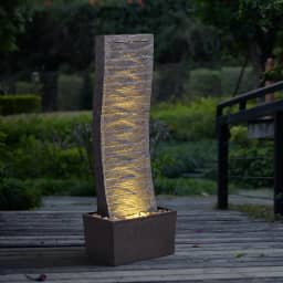 MSEONWXI Fonte de água moderna ao ar livre com luzes LED - Fonte de cachoeira curva grande para pátio, jardim, quintal - Característica de água contemporânea de 92 cm 24382