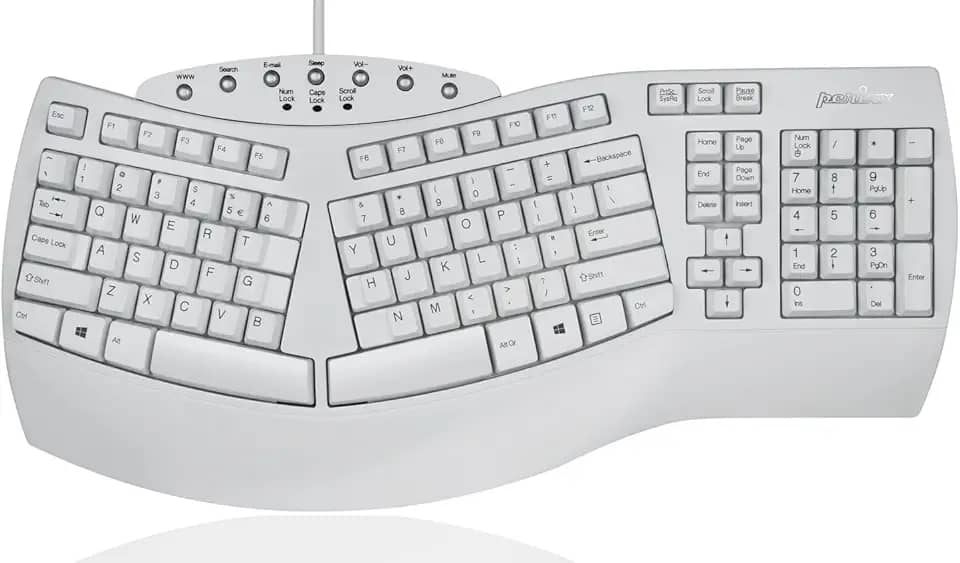 Perixx PERIBOARD-512W Periboard-512 Teclado ergonômico dividido - Design ergonômico natural - Branco - Tamanho volumoso 19,09" x 9,29" x 1,73", layout em inglês dos EUA