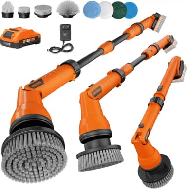 Alloyman Esfregão elétrico de 1200 RPM para limpeza de pisos, paredes – Design de bateria substituível para limpeza de jardim e pátio ao ar livre, manchas persistentes, 8 cabeças de escova