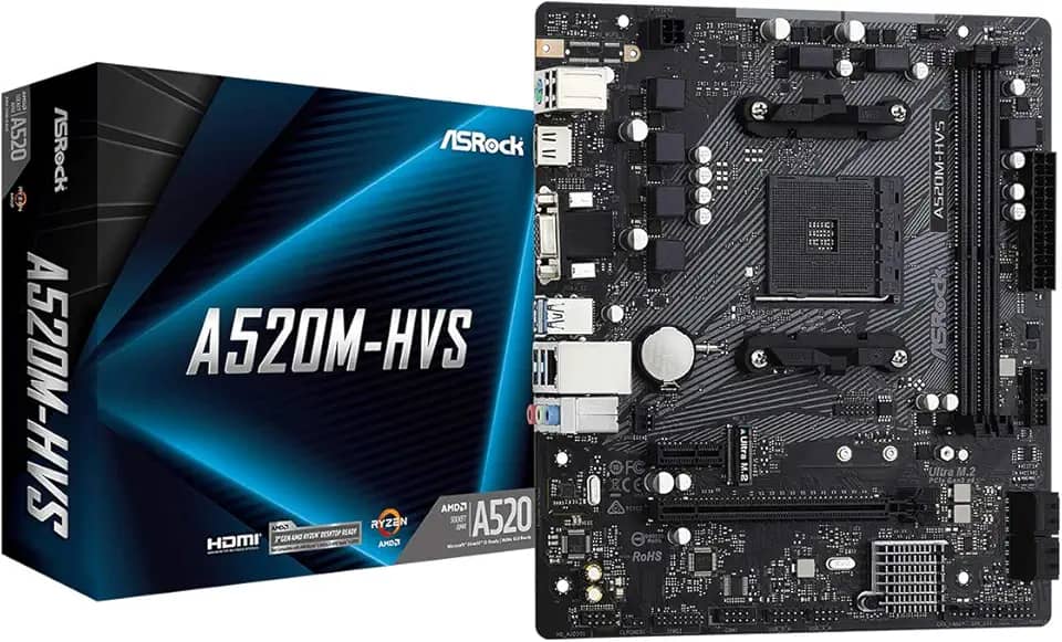 Placa Mãe AsRock A520M-HVS (AM4/DDR4/HDMI/VGA/M.2/USB3.2)