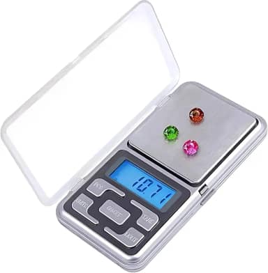 Balança Digital de Precisão, Display LED Azul, Portátil de Bolso, 500g/0,1g, com Função Tara, 2 Pilhas AAA Inclusas, para Cozinha e Joias