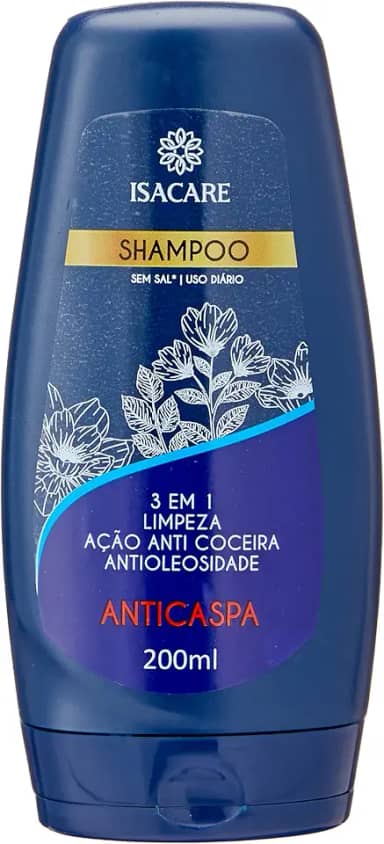 Isacare Shampoo Anticaspa 200ML Anticoceira 3 Em 1 Azul