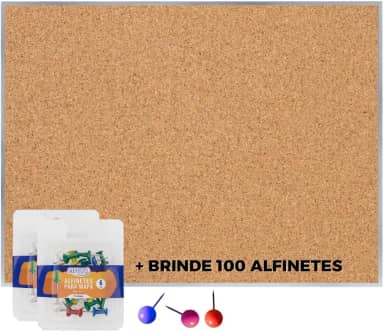 Quadro Cortiça Avisos 120x90 Moldura Alumínio + 100 Alfinetes