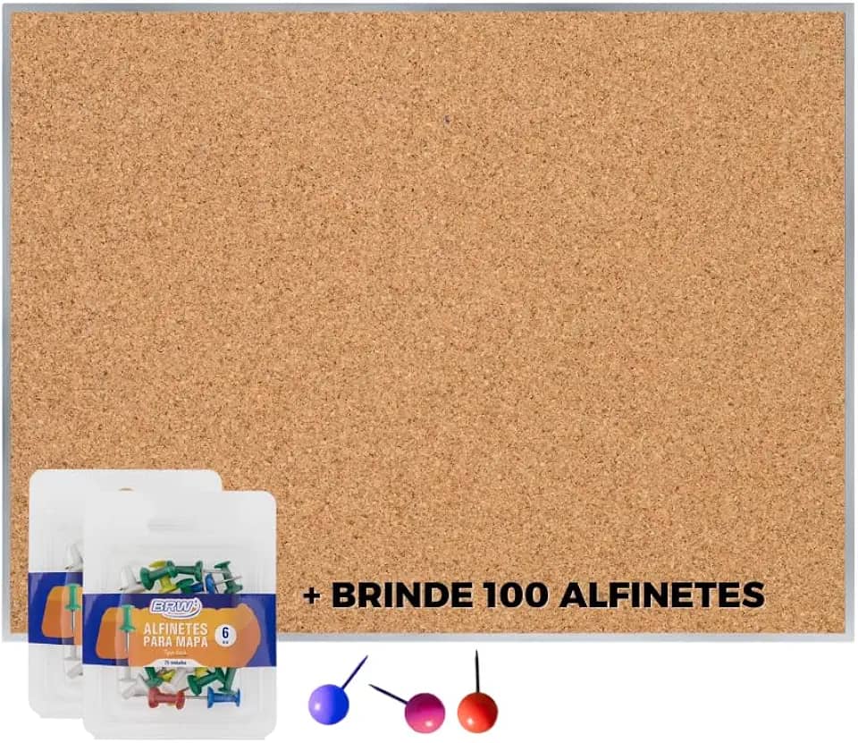 Quadro Cortiça Avisos 120x90 Moldura Alumínio + 100 Alfinetes