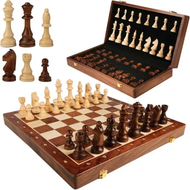 Jogo de Xadrez Profissional Grande 40x40cm - Tabuleiro Dobrável em Madeira Maciça com Peças Vernizadas - Presente para Adultos e Crianças +6 Anos