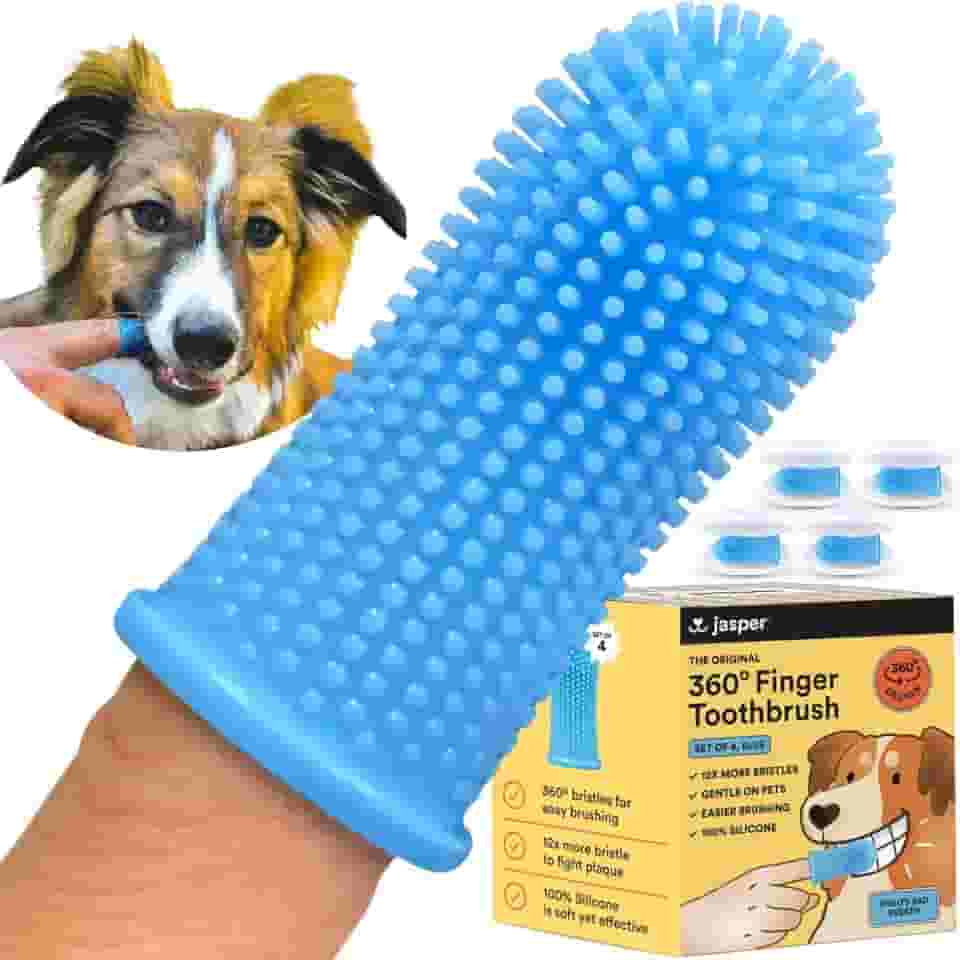 Jasper Escova de dentes para cães, kit de escovação de dentes de cachorro de 360 graus, kit de cuidados dentários caninos e limpeza de dentes, escova de dentes para animais de estimação, use com pasta