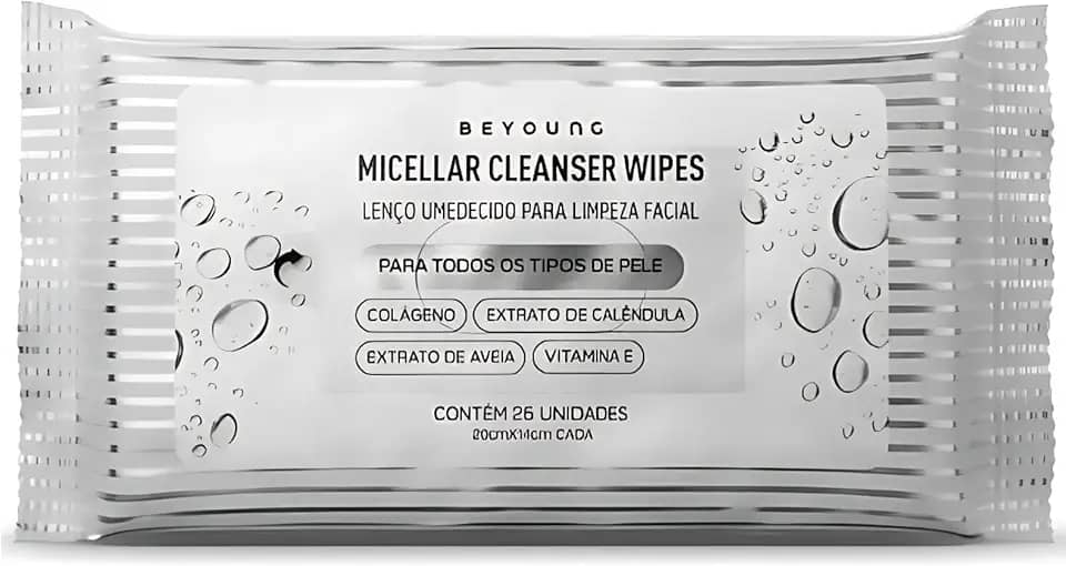 Beyoung – Lenço Micellar de Limpeza Facial 25 Unidades | Remove Maquiagem e Impurezas | Hidrata, Purifica e Suaviza | Uso Diário Dia e Noite | Livre de Álcool e Parabenos, Todos os Tipos de Pele