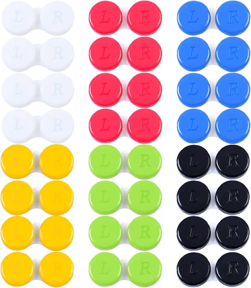 ELCOHO 24 Pacotes De Estojos Para Lentes De Contato, Caixa De Suporte Para Lentes De Contato, Recipiente Para Lentes De Contato Para Olhos Esquerdo/Direito, 6 Cores
