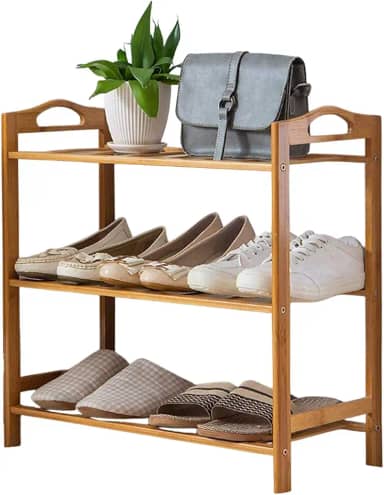 Clink Sapateira de Entrada Madeira Tripla Bambu Organizador Tenis Cor:Marfim